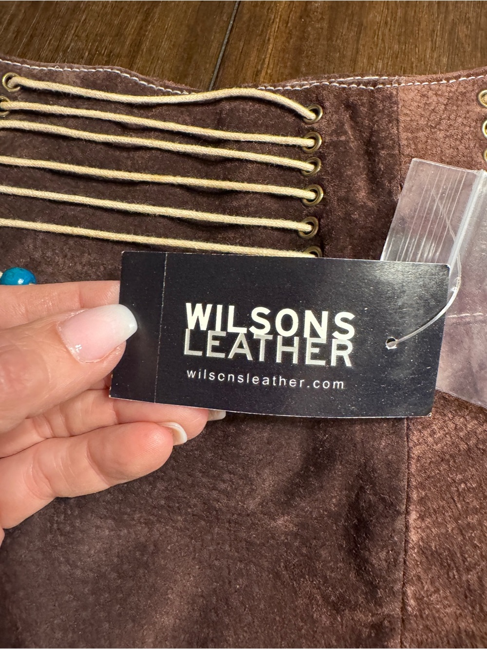 Vintage Y2K Wilsons Leather Maxima Brown Suede Lace Up Western Skirt Sz 12 Boho - Picture 14 of 15